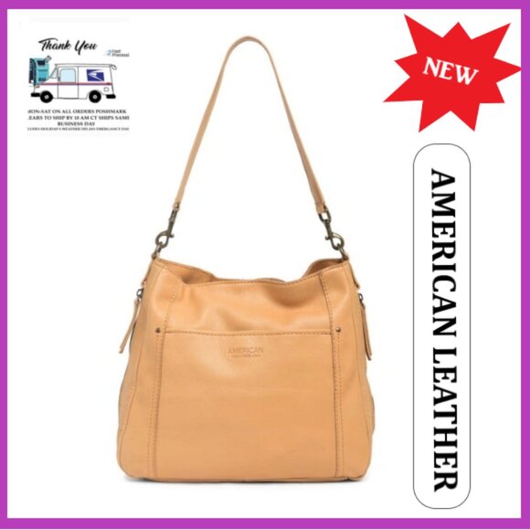American Leather Genuine Leather Austin Shoulder Bag Cashew🆕⌚📦🏃💨🚚 - Picture 1 of 16